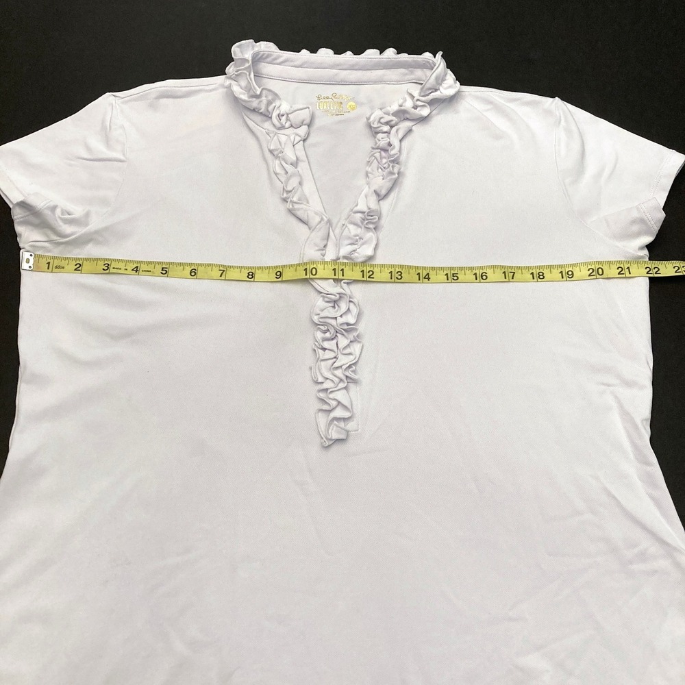 Lily Pulitzer Luxletic Top White V-Neck Ruffle Cap Short Sleeve Womens XL - Picture 7 of 8